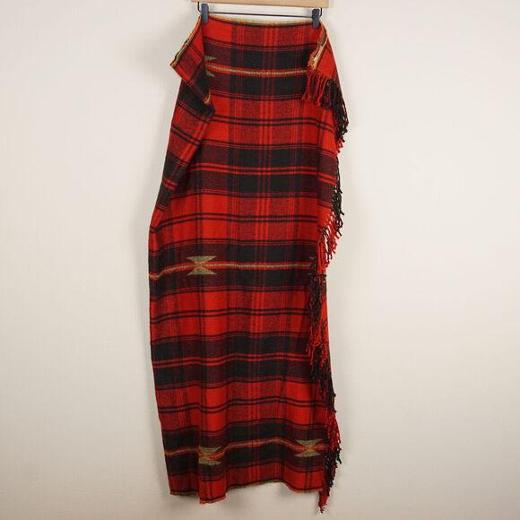 Pottery Barn Other - Pottery Barn 50 in x 50 in Red Black Tartan Plaid Fringe Throw Blanket